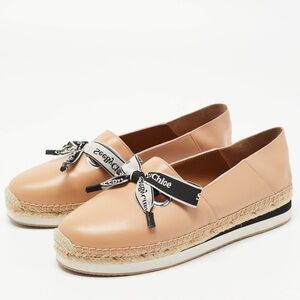 See by Chloe Beige Leather Bow Slip On Espadrilles